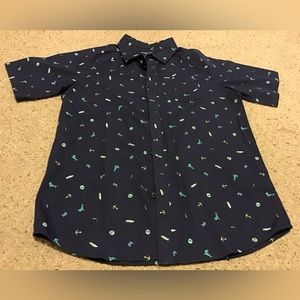 HURLEY BOYS SZ XL BUTTON DOWN SHIRT NAUTICAL NAVY BLUE 13-15 YEARS OLD EUC